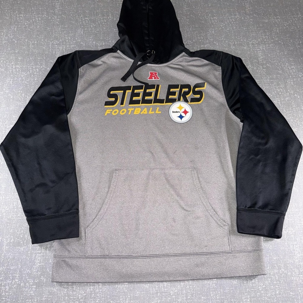 Pittsburgh Steelers Hoodie Sweatshirt Mens Large Gray NFL Football Pullover